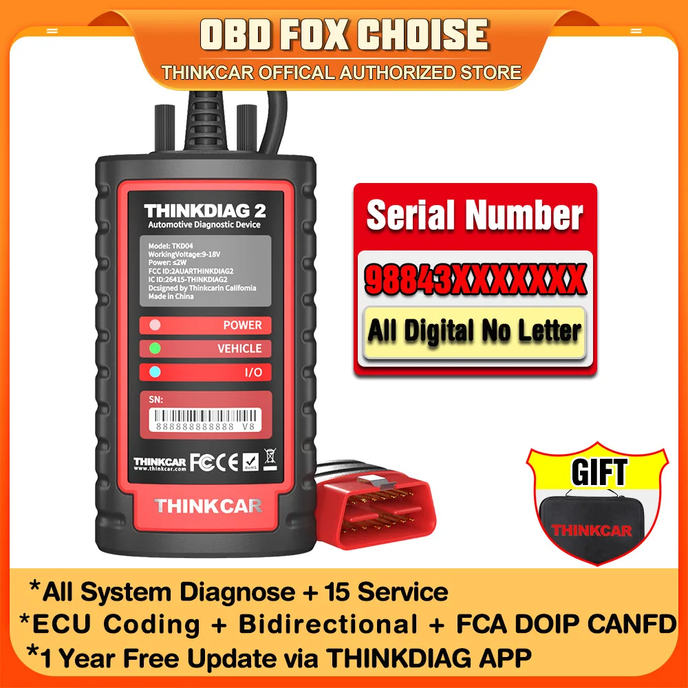 ThinkDiag 2 ALL software 1 Year Free Update Auto Diagnostic tool support CAN FD ECU Coding Active Test 16 reset OBD2 Scanner