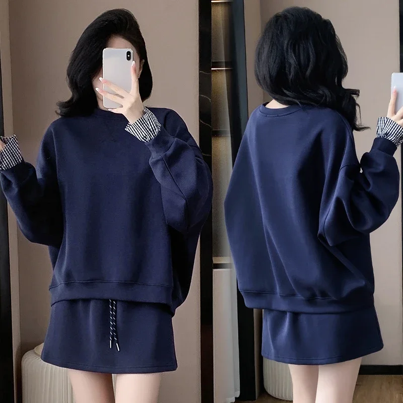 

Sweet Hot Girl Casual Suit Women's Autumn Patchwork Plaid Hoodie High Waisted Mini Skirt Two-piece Set Fashion Female Clothes