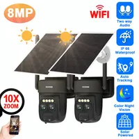 4K Dual Lens Wifi Solar Security Camera Outdoor 10X Zoom Auto Tracking PTZ Battery Powered Wireless CCTV Surveillance Camera 8MP