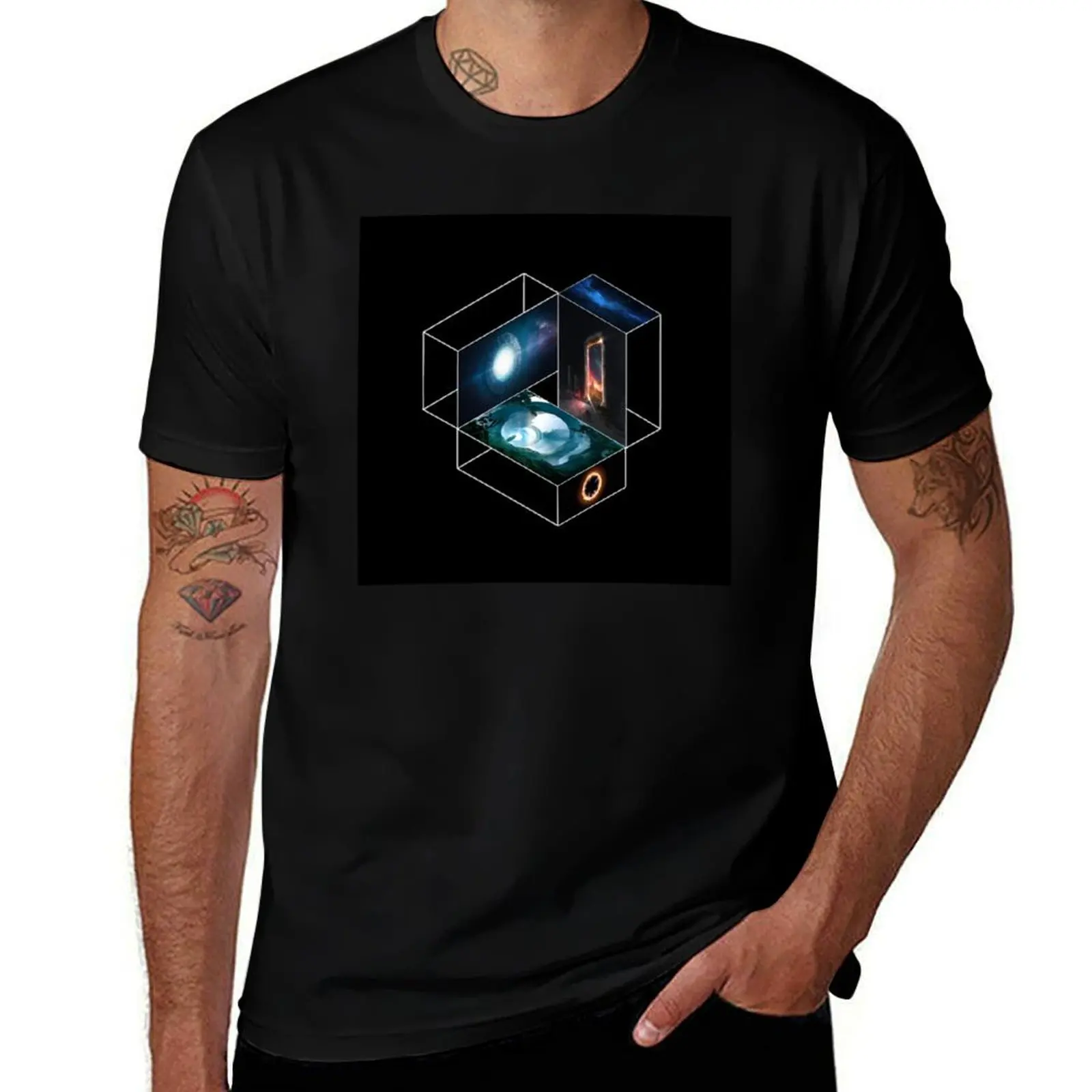 Geometrical ilusion 3dimensional portals representation - space effect - psychedelics vision - vaporwave black edition T-Shirt