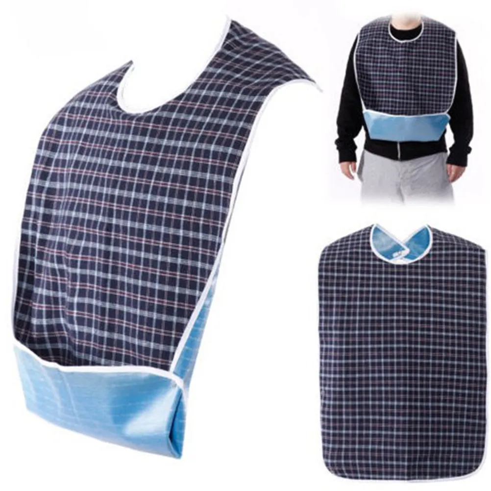 

Large Tartan Plaid Waterproof Adult Bib for Mealtime Clothing Protection Extra Long Absorbent Care Gown for Elderly Patients and