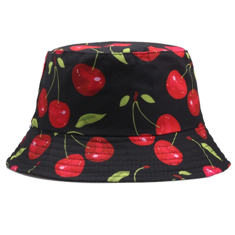 Summer Lemon Printed Bucket Hats For Women Men Kids Cherry Pineapple Double-Sided Panama Caps Fishing Bob Sun Fisherman\'s Hat