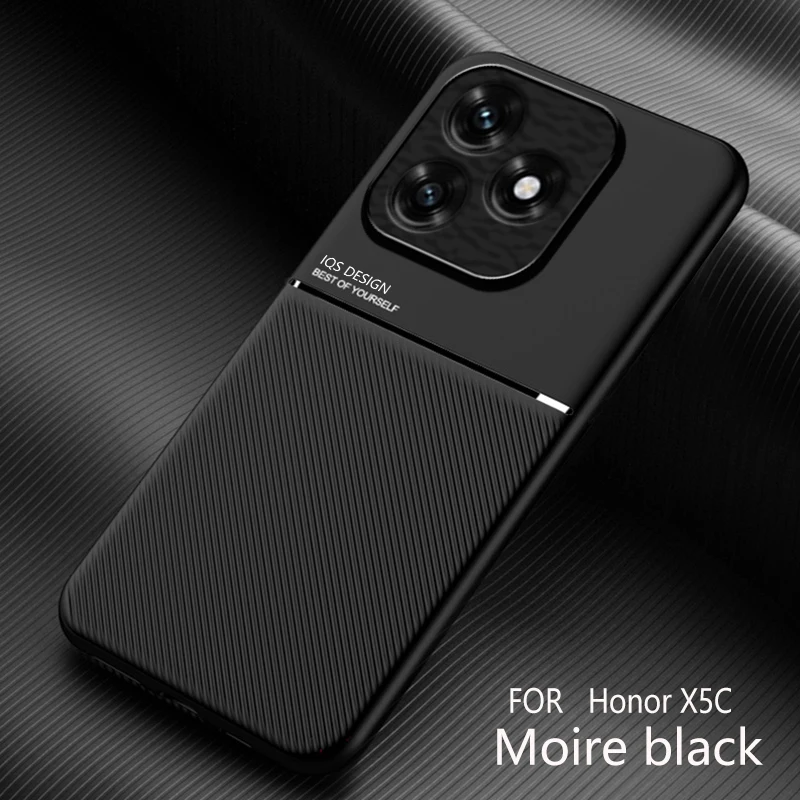 For Honor X5C Plus Phone Case Shockproof Luxury Non-Slip PU Leather Texture Built-in Magnetic TPU Frame Plastic Back Cover Coque