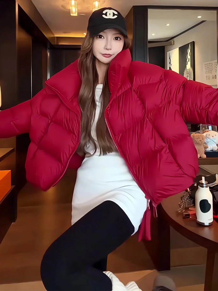 Abrigo de invierno ort 90 blanco Du down Jaet Thiened con cuello levantado, ropa de abrigo cálida, Color rojo, informal, holgado