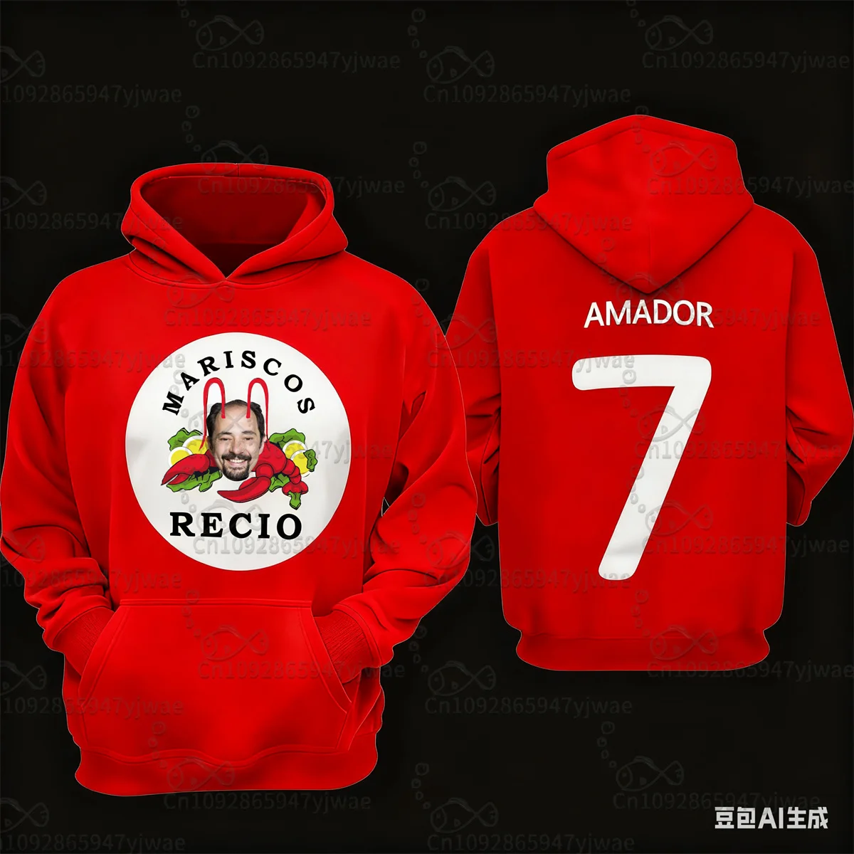 Otoño nuevo Humor mariscos estampado de camarones camiseta de fútbol sudadera transpirable para hombres Mariscos Recio disfraz de fiesta de Navidad Sudadera con capucha