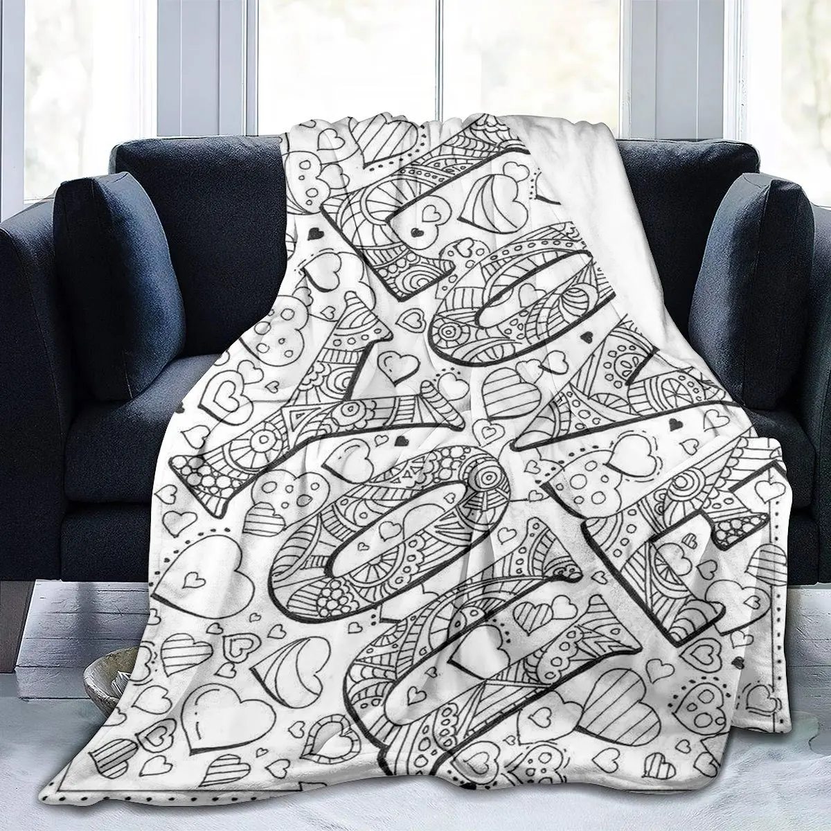 Cute Doodle Pattern Blanket Throw 150x200cm Geometric Line Art Abstract Cozy Couch Sofa Bed Decor Winter Gift