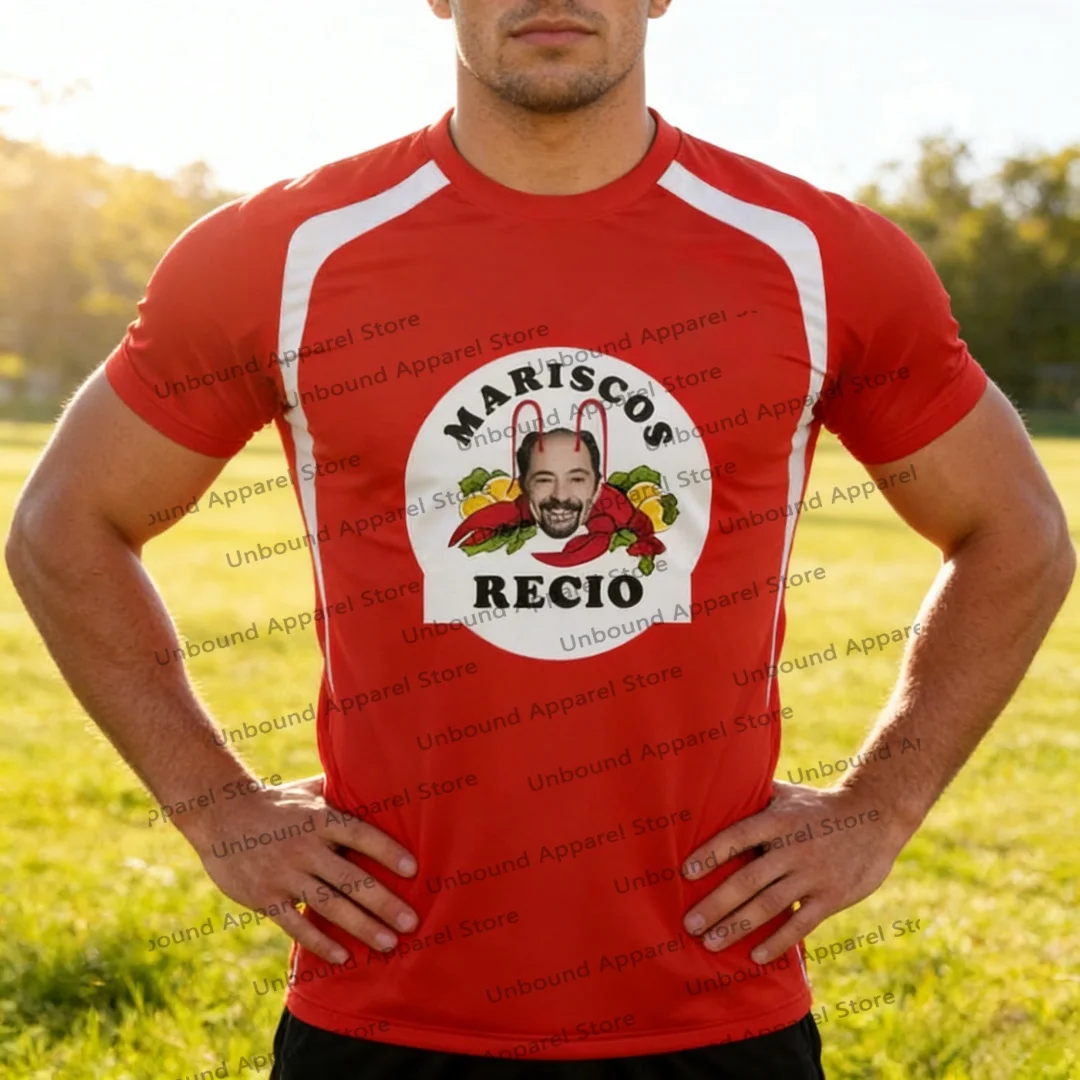 Herren Sport-T-Shirt, atmungsaktiv, schnell trocknend, Mariscos Recio Jersey, Geschenk, Humor, Meeresfrüchte, Garnelen, Fußball, AMADOR, Kinder-T-Shirt
