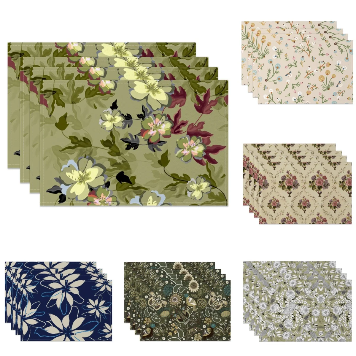 Floral Table Mats Elegant Flower Leaf Pattern Placemats for Dining Kitchen Party Decor Waterproof Heat Resistant Country Style