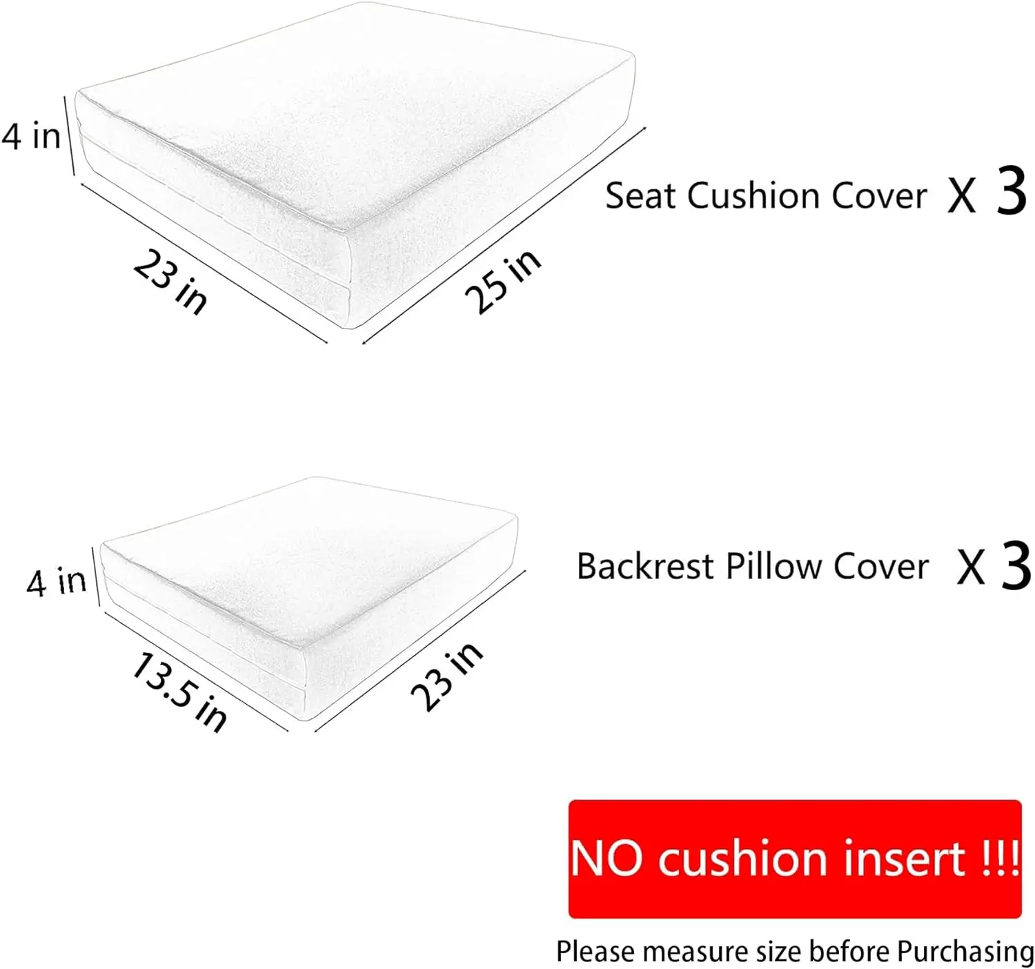 Patio Cushions Covers Replacement Waterproof with Zipper for 6-Seat Outdoor Rattan Sofa Patio Furniture Cushion Covers