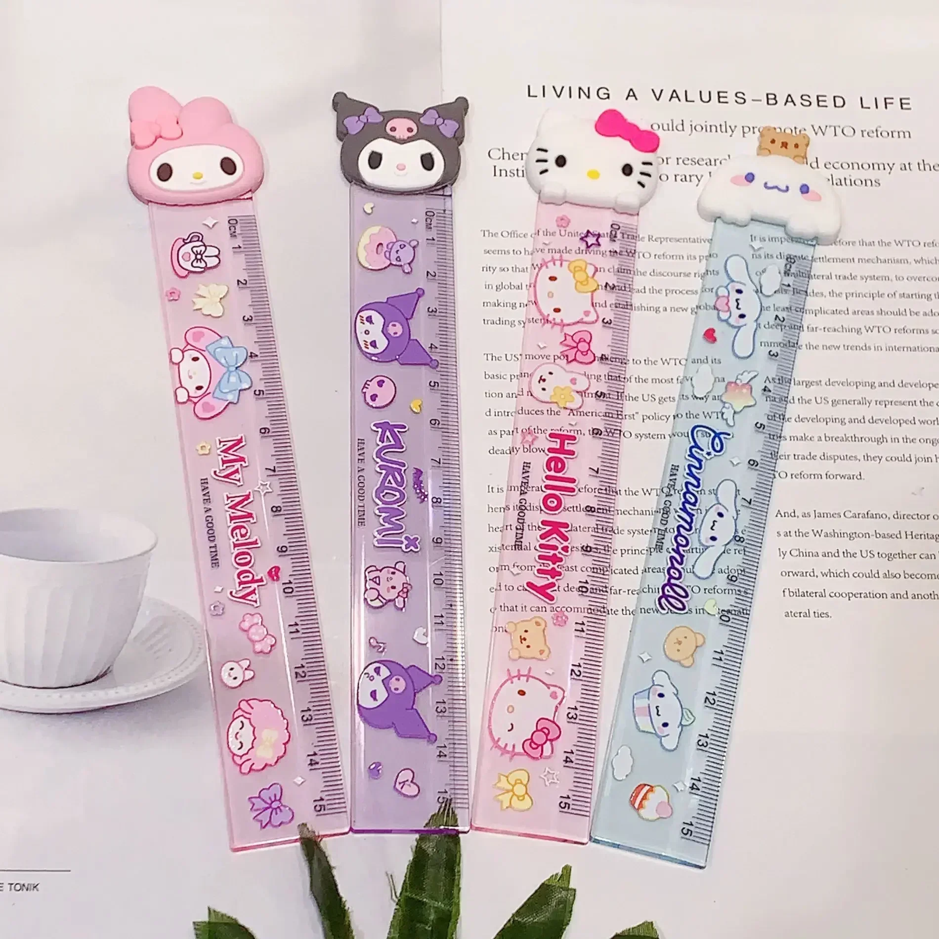 Random1-8pcs Sanrio Ruler Kawaii Hello Kitty Kuromi My Melody Cinnamoroll Cartoon Children Students 15cm Ruler Stationery Gift