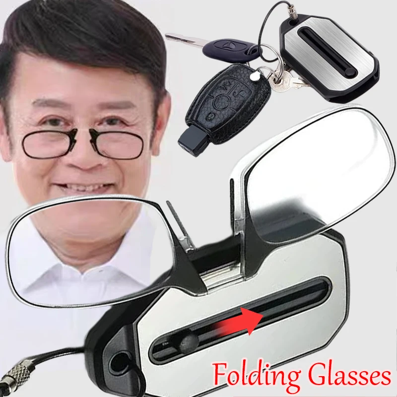 Transparent Nose Clip Reading Glasses Men Women Portable Hyperopia Glasses Eyeglasses Folding Glasses with Keychain +1.0 To +3.0