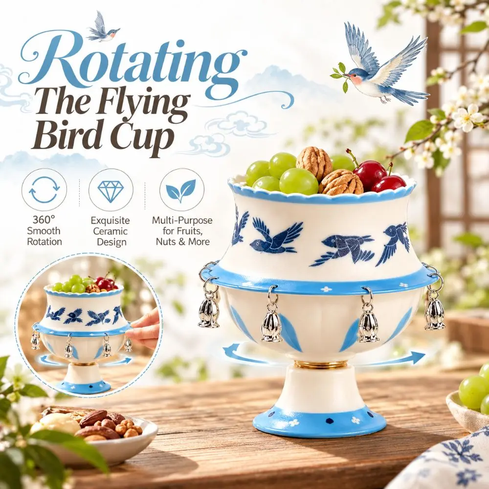 Gifts Ceramic Rotating The Flying Bird Cup Underglaze Style With Bells Hand Painted Cup Table Decor Tea Cup Tea Lovers