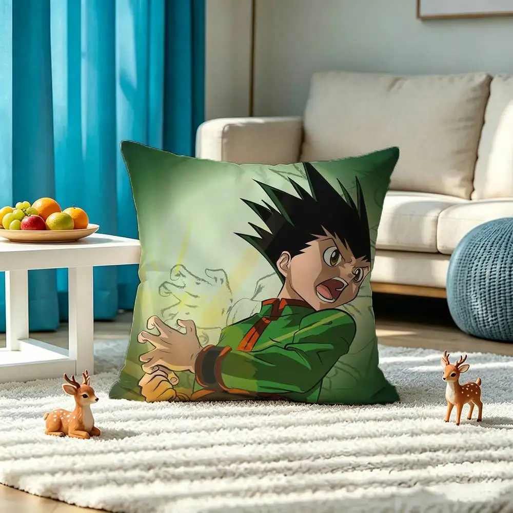 H-Hunter Hunter Gon Freecss Pillow Case Square Double-Sided Sofa Cushion Cover Bedroom Bedside Pillow