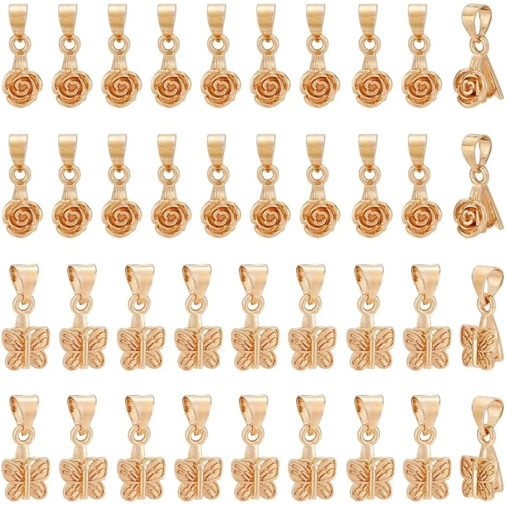 

40 Pcs 14k Pinch Bails 2 Styles Brass Ice Pick Pinch Bails Metal Pinch Clip Clasps Bead Pendant Connector Findings for Jewelry