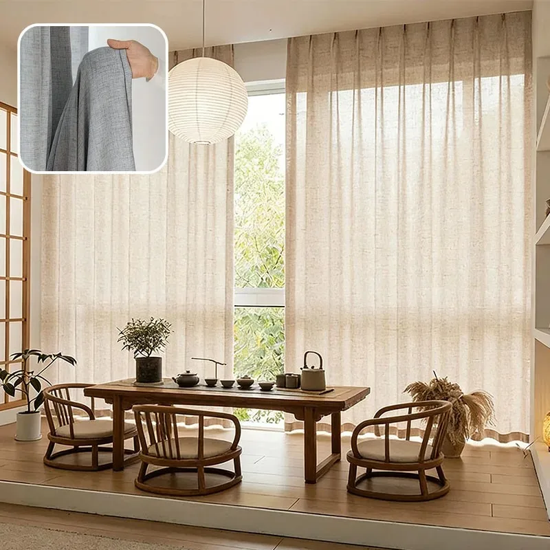 

Modern Semi Transparent Sheer Curtains Linen Style Fabric for Living Room Bedroom Windows in Neutral Colors Light Luxury Decor