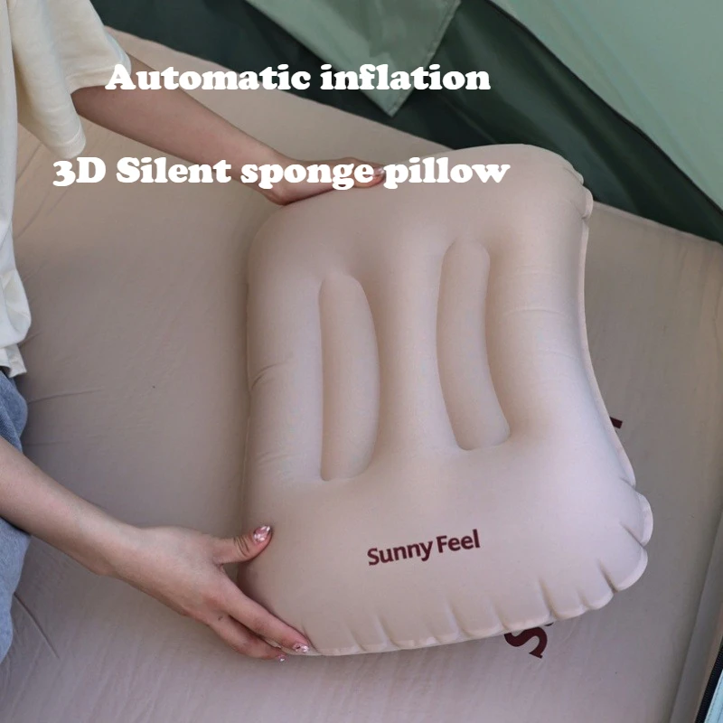 Outdoor Camping Automatic Inflatable Pillow Camping Silent Sponge Portable Field Camp Sleeping Pillow Throw Pillow