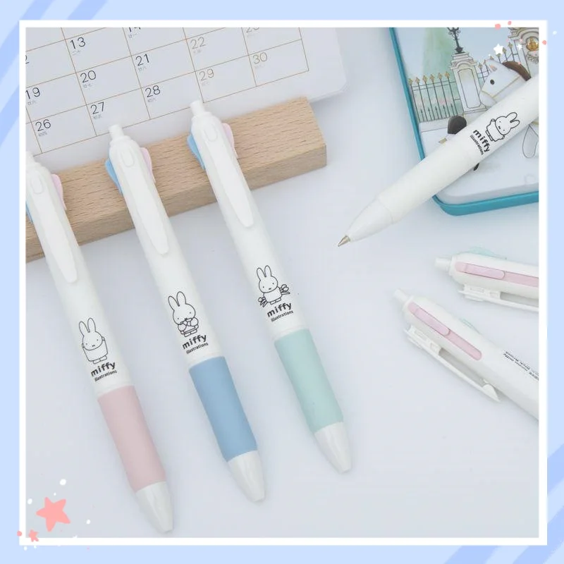 Miffy coelho novo caneta esferográfica de quatro cores kawaii dos desenhos animados tipo imprensa cabeça bala estudante silicone anti deslizamento 0.5 assinatura caneta