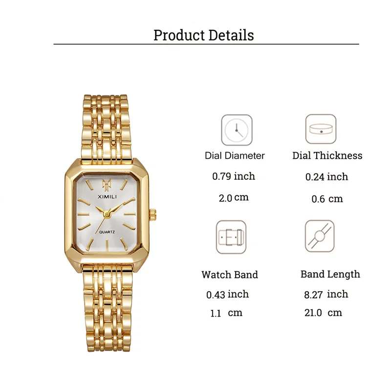 مجموعة أساور كوارتز نسائية عصرية وبسيطة ومتعددة الاستخدامات وسوار فولاذي مربع الشكل مكونة من 7 قطع، مناسبة لعيد الميلاد وعيد الشكر #6