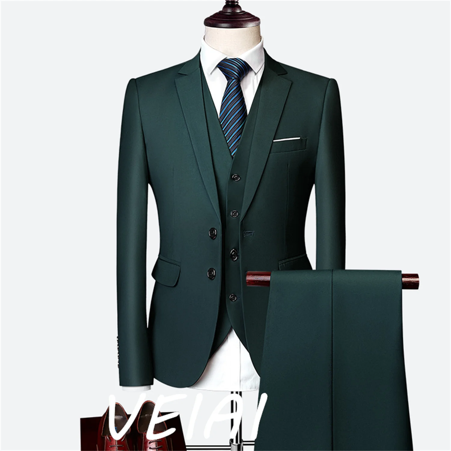 

CustomizedLuxury 3 piece men's wedding suit fashion men's slim solid color business office suit sets large size men Blazer+ pant