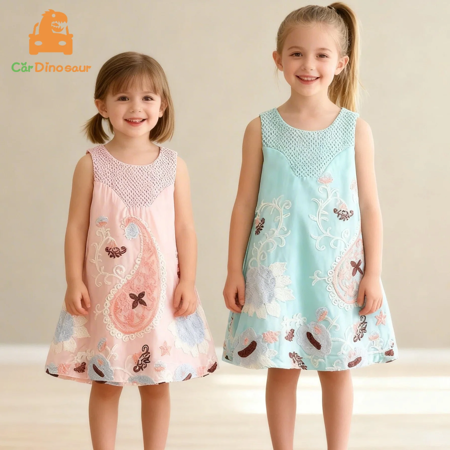Summer Children's Gift 2-10 Years Girls Sleeveless Tank Dress Graffiti Embroidery Cotton Kids Fashion Birthday Dress
