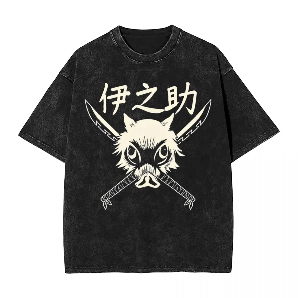 Inosuke Washed T Shirts Streetwear Hip Hop Vintage T-Shirts Anime Demon Slayer Tees Men Women Short Sleeve Harajuku Graphic