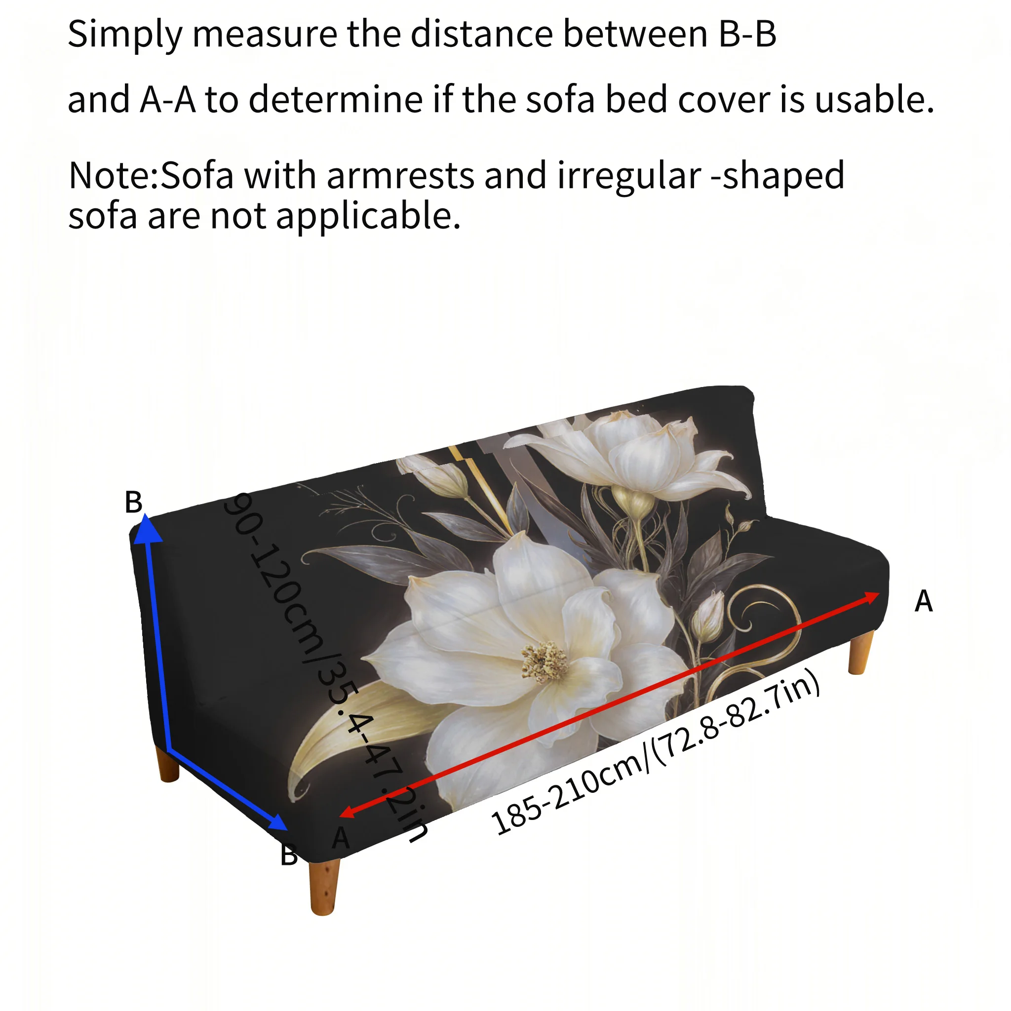 Magnolia print sofa bed cover on black background, living room sofa bed cover, dustproof machine washable sofa bed cover