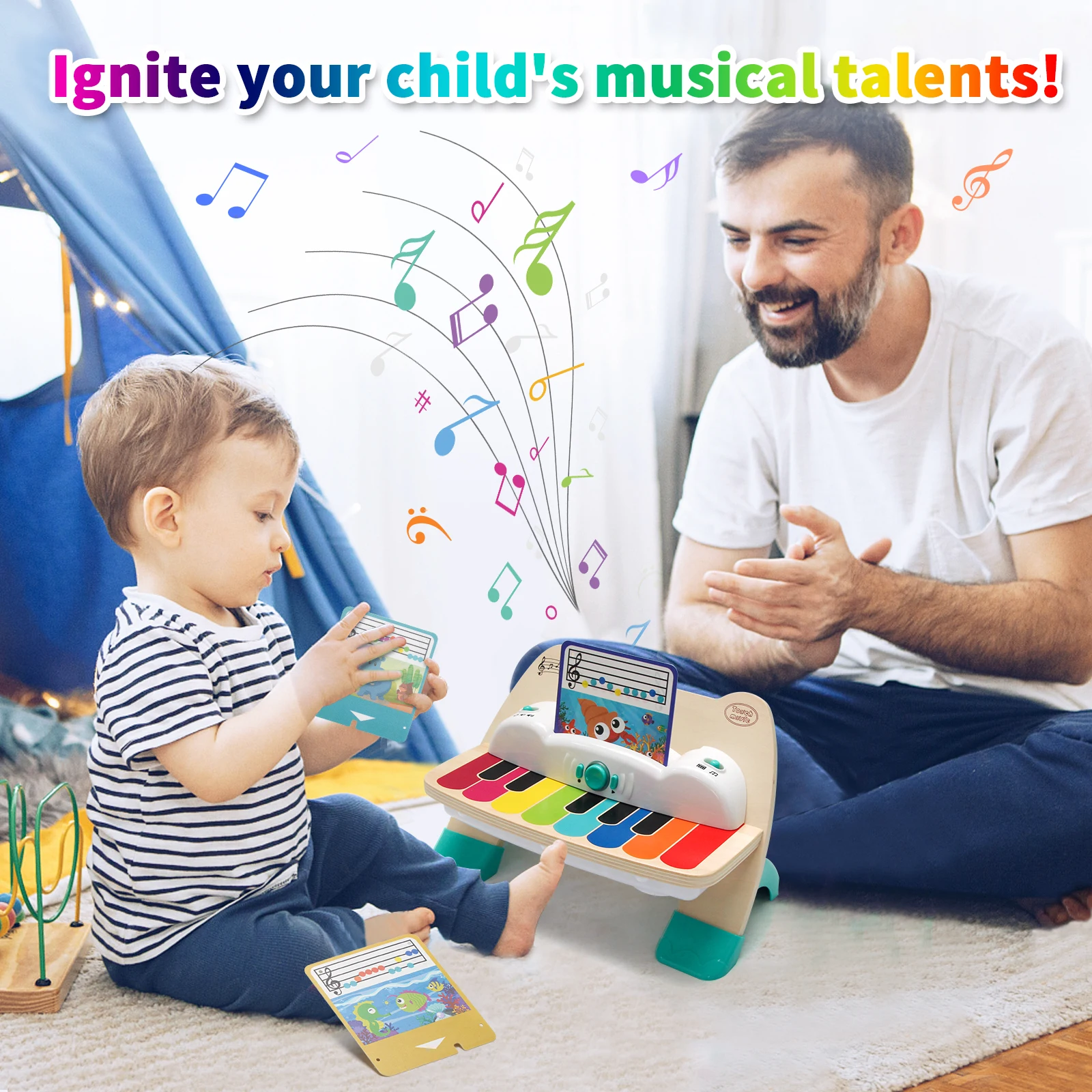 Wooden Touch Play Piano with Light & Music insert socre Music Score early learning Educational Toys Baby Gifts Instrument Toy