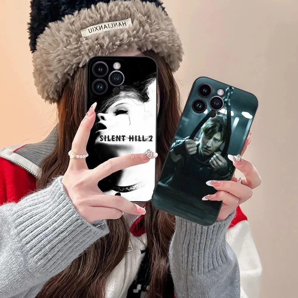 Horror Games S-Silent H-Hill Phone Case For iPhone 16,15,14,13,12,11,Plus,Pro Max,XS,X,XR,SE,Mini,8,7 Soft Silicone Black Cover