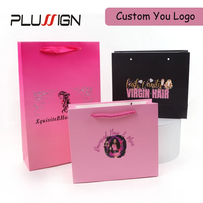 

10Pcs Custom Bags With Logo 36Cm*26Cm*8Cm Wig Packaging Bag For Business 25Cm*20Cm*8Cm Paper Bag With Handles For Hair Packaging