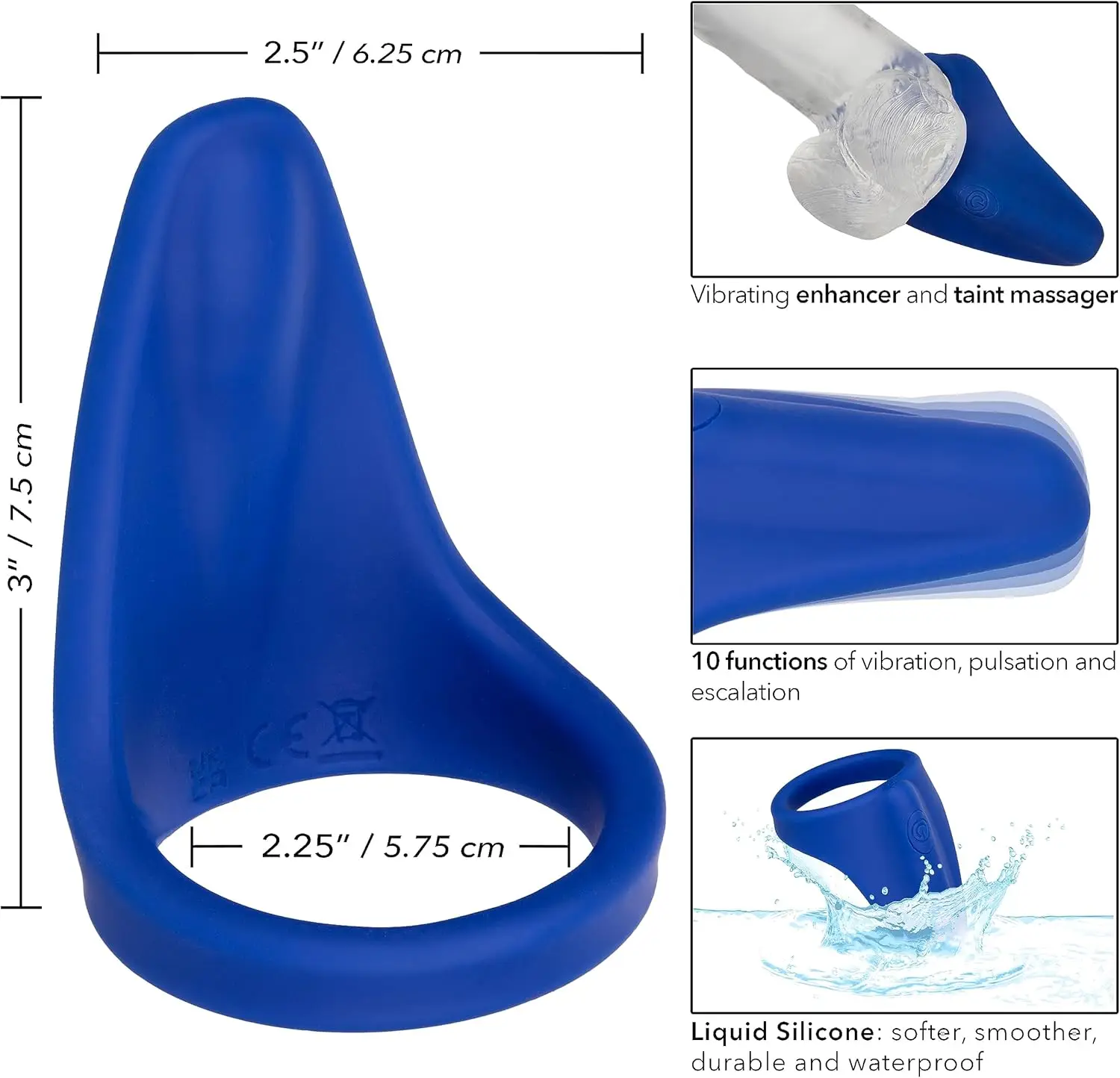 애드미럴 액체 실리콘 진동 회음부 마사지기 & 링, 페니스 링 전립선 마사지 진동기