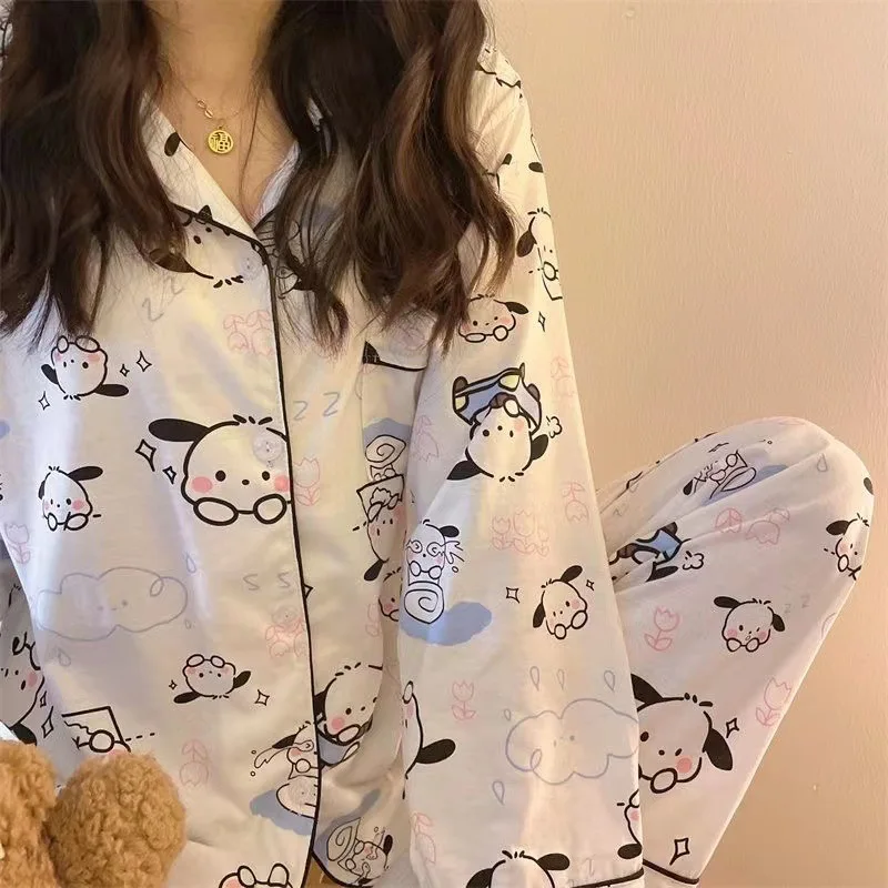 Sanrio Kawaii Pajamas Pochacco Stitch Cute Cartoon Student Soft Cotton Loungewear Home Wear Birthday Gift Girls Toys