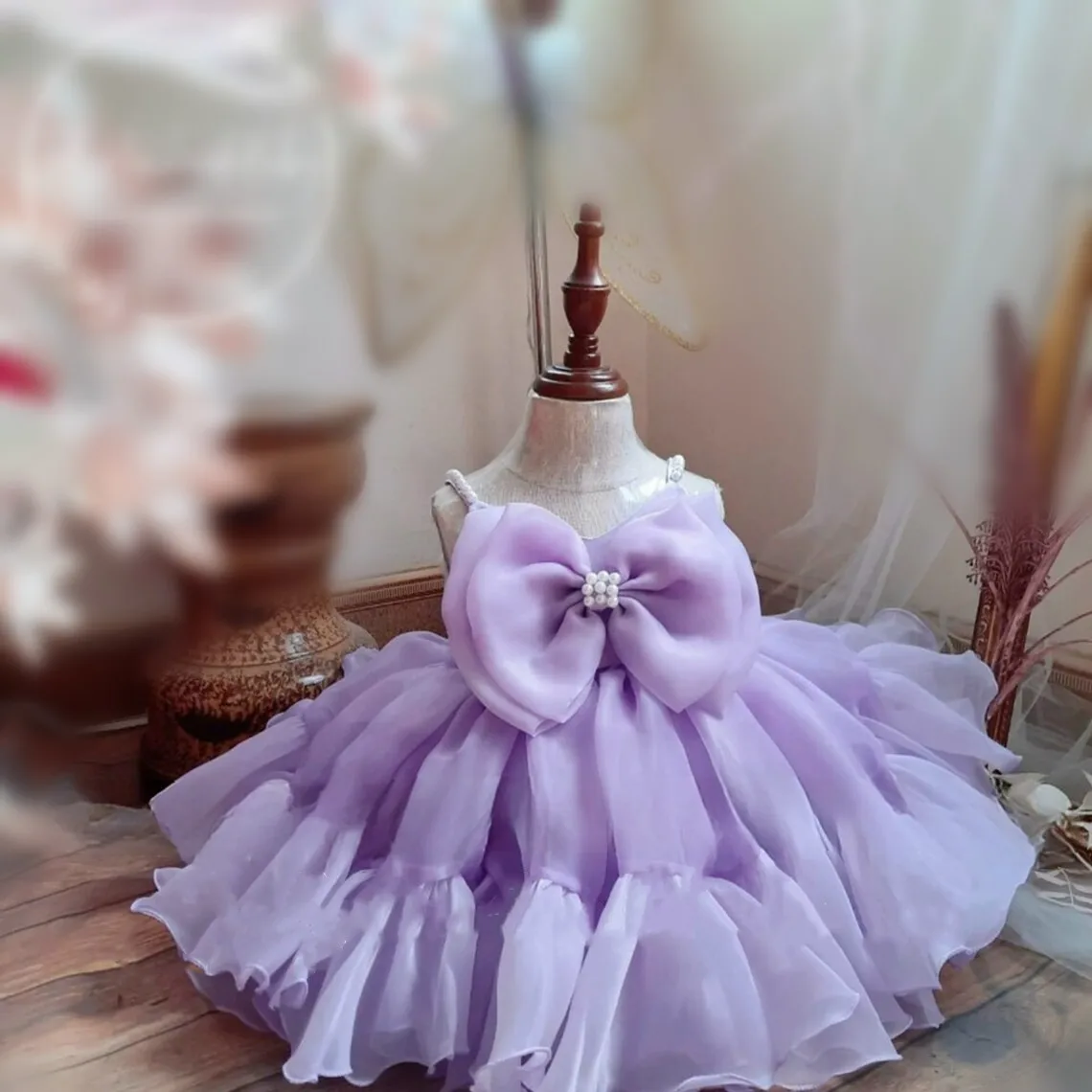 Vestido Puffy Flower Girl com Organza em camadas, vestido de princesa para festa de aniversário e Natal, roupa infantil para dia especial, novo