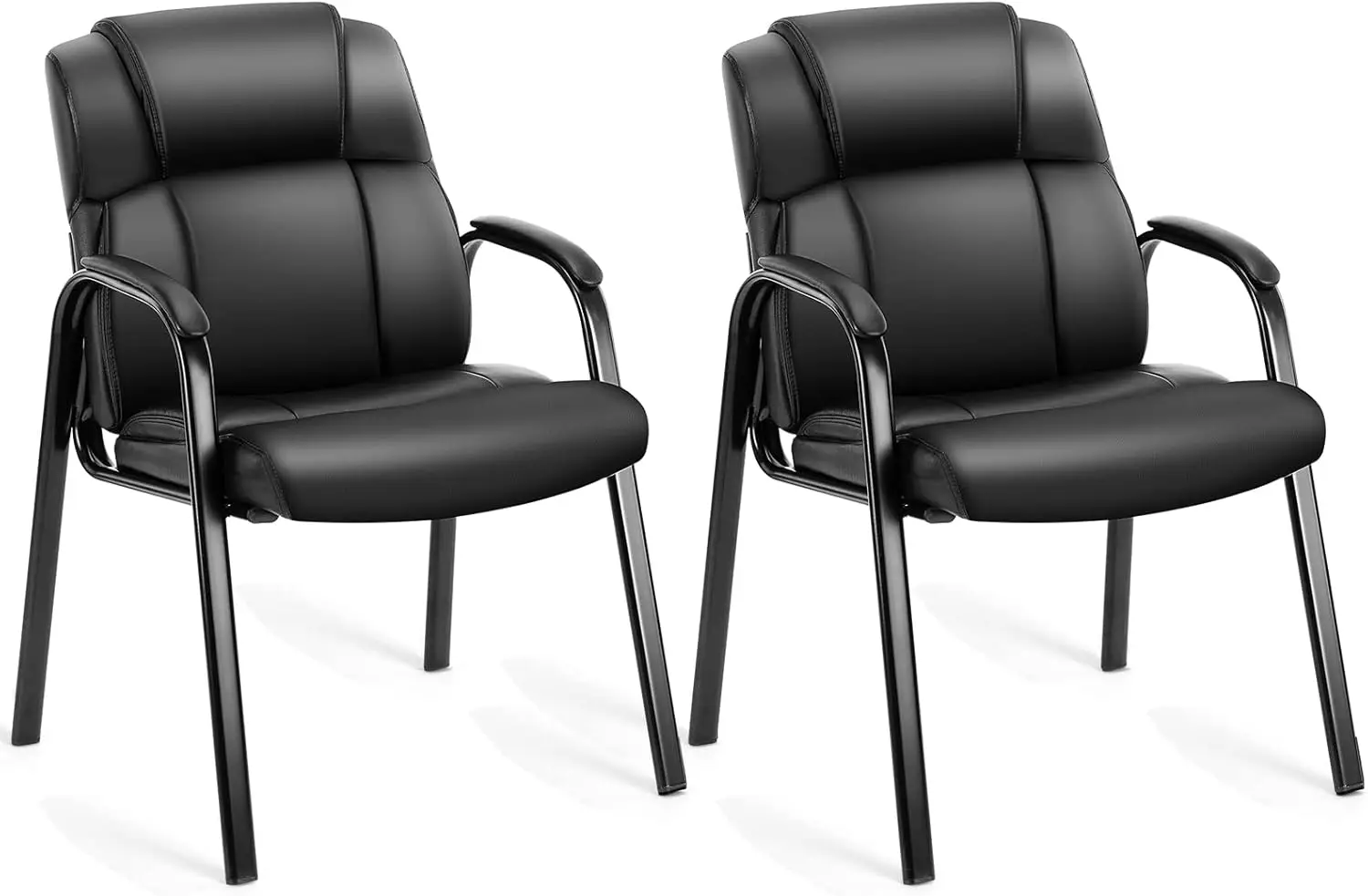 

Pu Leather Conference Room Chair, Tall Ba Chairs With With Padded Arms And No Wheels, Guest Chairs Of 2 For Reception Waiting