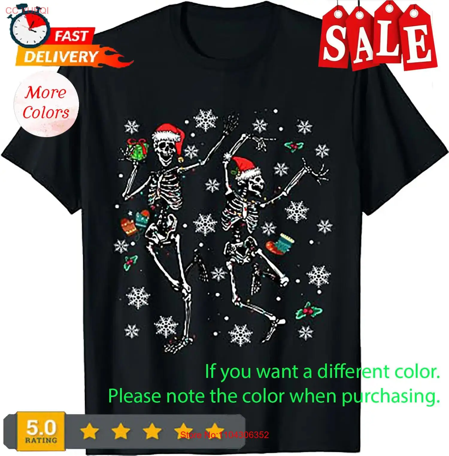 Xmas Tree Christmas Lights Christmas Skeleton Dancing Womens T-Shirt