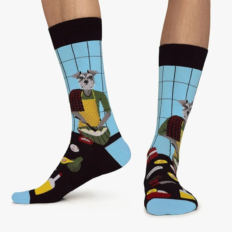 New Creative Cartoon Dog Ins Animal Trendy Socks Jacquard Cotton Socks Couple Mid length Fashion Skateboarding Socks