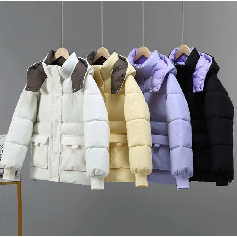 

2026 зимняя новая короткая пуховая куртка с хлопковой подкладкой, женское пальто, модная свободная хлопковая куртка с капюшоном, корейская теплая парка