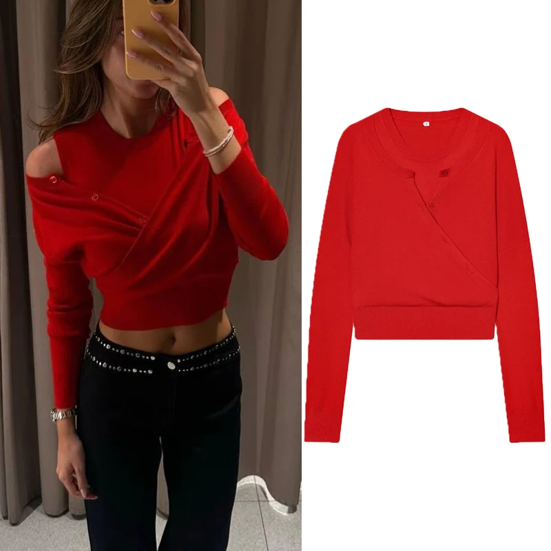 

Women's Jacket Tierred Demi-Season Jacket Women Top Long Sleeve Winter Button Sweater Korean Style Double Layered Knitted Jacket