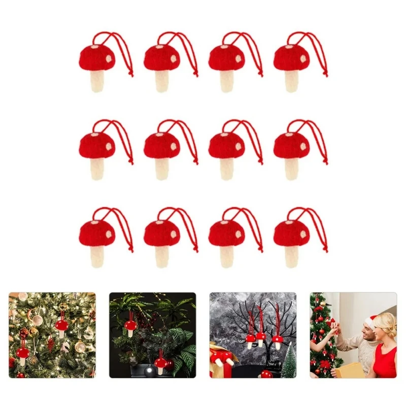 

6PCS Xmas Tree Mushroom Hanging Christmas Ornaments Decor Pendant Felt Wool Ornament Gift Fireplace Tag Plush