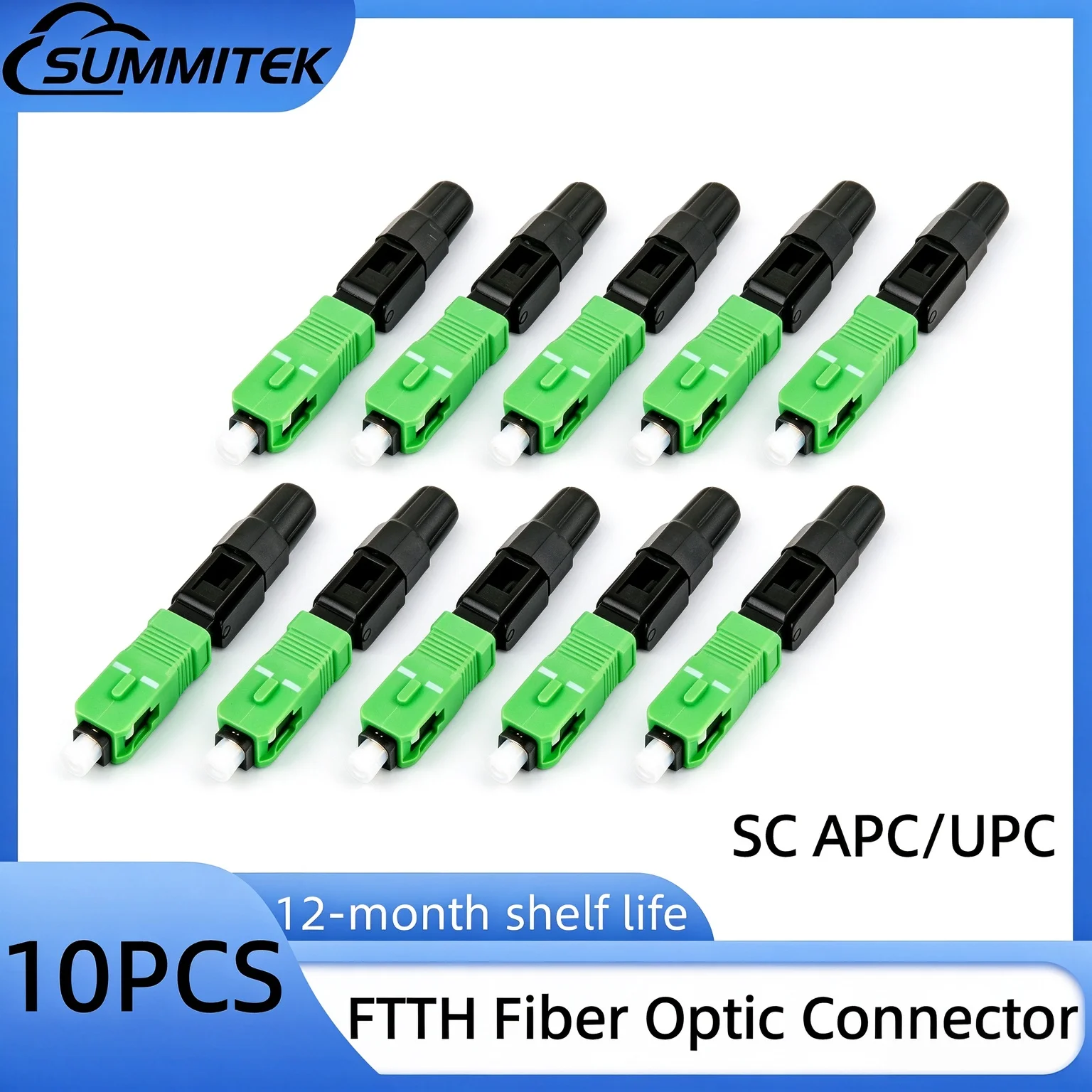SUMMITEK 10pcs SC APC Embedded Optic Fiber Quick Connector for FTTH Fast Connector SC UPC Fiber Optic Connector