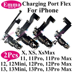 2Pcs USB Charging Port Flex Cable for iPhone XS Max XR X 11 Pro Max 12 12 Mini 13 Dock Connector Mic Board Replacement