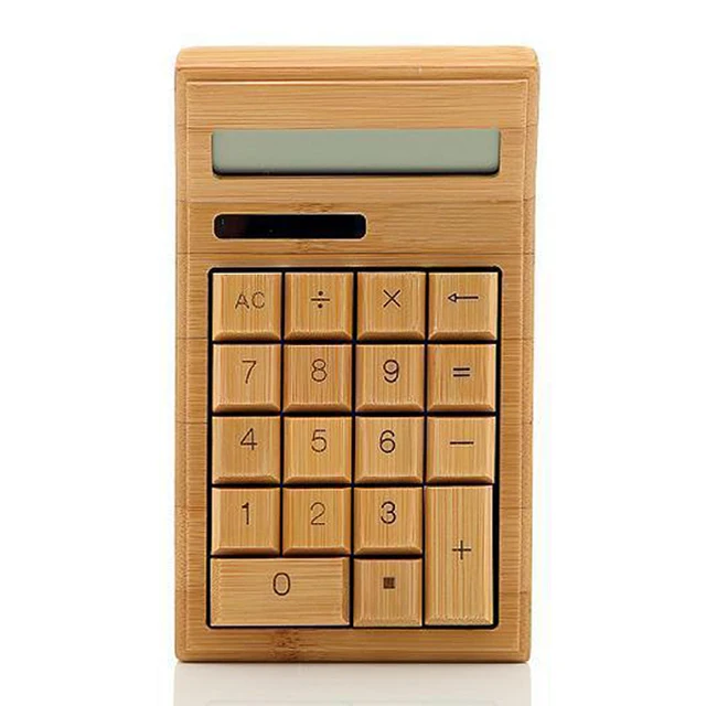 New Design, Innovative Solar Science, 12 Digit Retro Calculator, Environmentally Friendly Bamboo Gift Calculator
