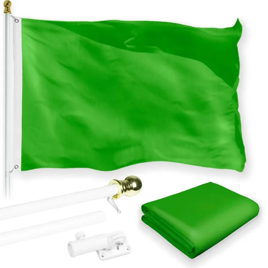 

Combo Pack 6 Feet Tangle Free Spinning Flagpole White Solid Lime Green Flag 3x5 ft Printed 150D Brass Grommets Flag Included Al