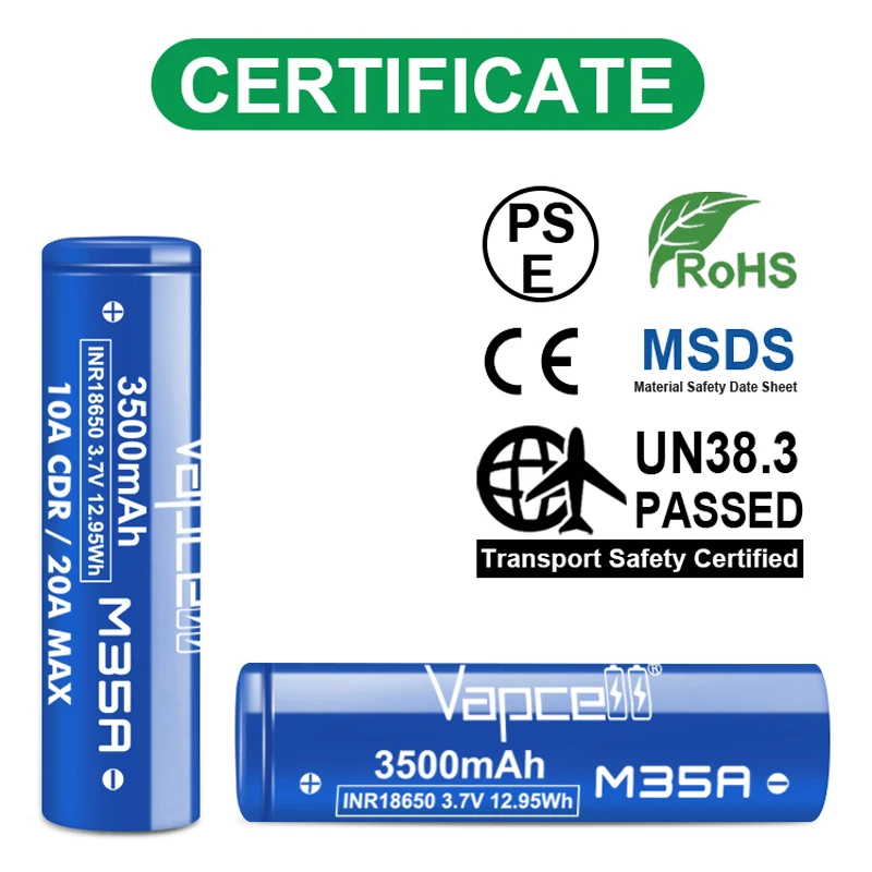 Batería Original Vapcell 18650 M35A 3500mah 20A 3,7 V baterías de litio recargables de alta capacidad 18650 celda de iones de litio para linterna