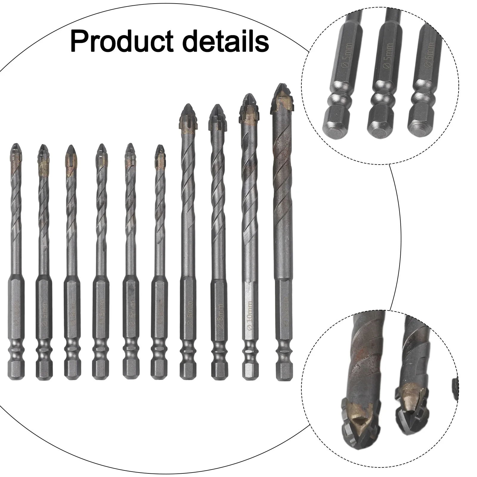 10 Pack Eccentric Drill Bits with 4 for flute Design for Enhanced For Wood & Metal Drilling Compatible with 14 Inch Hex Shank
