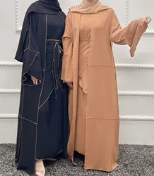 3 Piece Kimono Abaya Matching Muslim Set Crepe Open Abayas for Women Dubai Turkey Hijab Long Dress with Wrap Skirt Islam Outfits