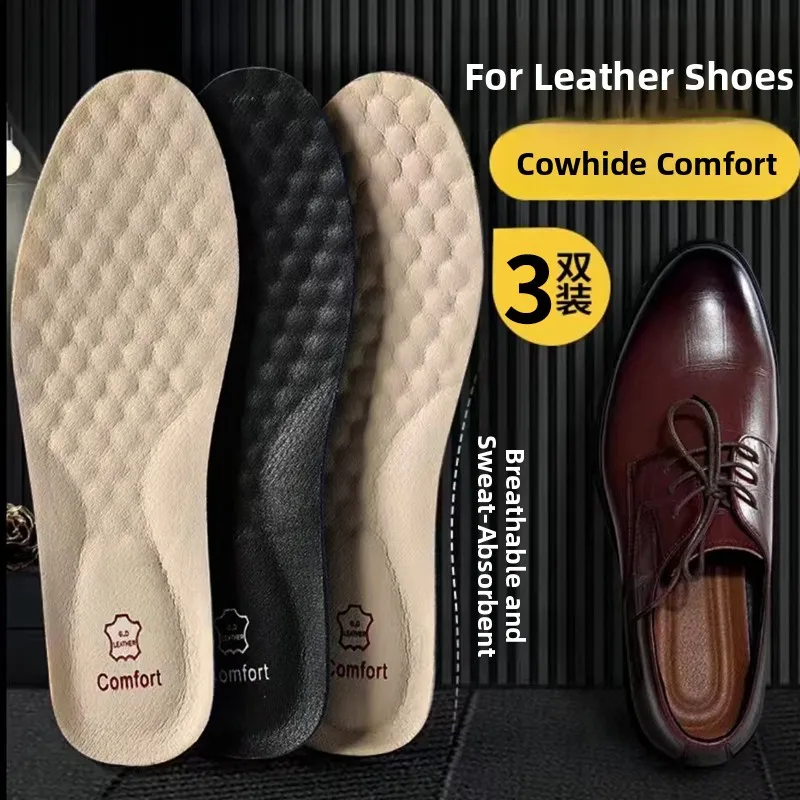 Leather Shoe Inserts Men's Summer Absorbent Anti-Odor Breathable Soft Cowhide Casual Special for Long Time Standing Not Tired