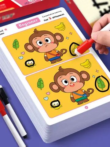 Find Differences Card Game Reusable Cartoon Educational Puzzle for Kids Three Difficulty Levels for Focus Attention Training