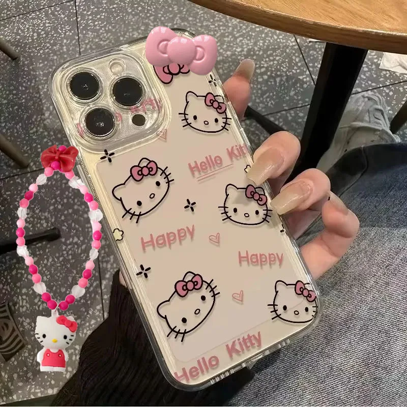 Full Screen Hello Kitty KT Head Bow Phone Case For iPhone 16 15 14 13 Pro Max 11 12 13 Pro X XR 7 8 Plus Cute Girl Y2K Cover - náhled 5