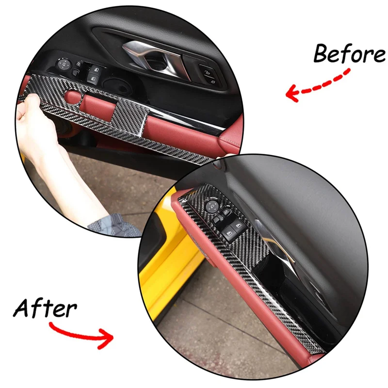 

High Quality For Toyota Supra GR A90 2019-2023 Soft Carbon Fiber Car Door Armrest Window Switch Panel Sticker Trim Accessories