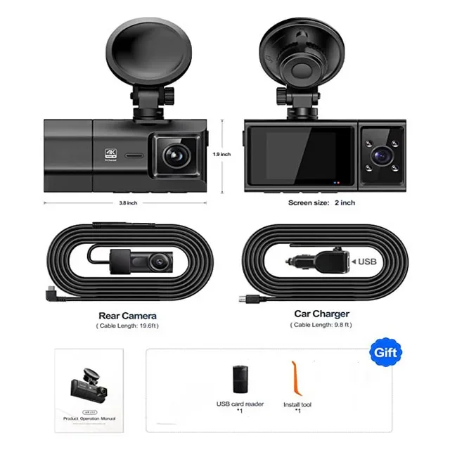 Dash camera 4k dashcam car dvr wifi gps 3 canali dash cam anteriore e posteriore all\'interno 3 lenti 4k wifi 3 vie dashcam